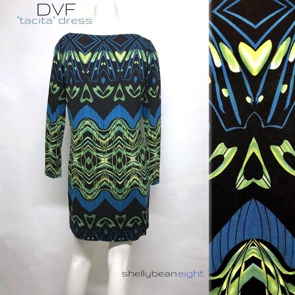 DVF TACITA Silk Jersey Dress MOD HEART Print 6 S - Picture 6 of 8